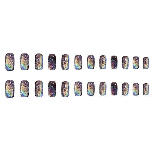  Black Rainbow Cat's Eye False Nails Set cashymart