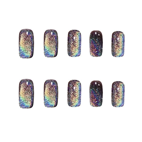  Black Rainbow Cat's Eye False Nails Set cashymart