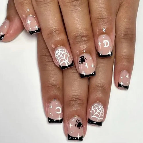  Black Spider Design Press-On Nails cashymart