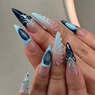  Blue Long Stiletto Fake Nails cashymart