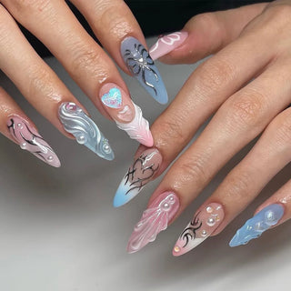  Blue Long Stiletto Fake Nails cashymart