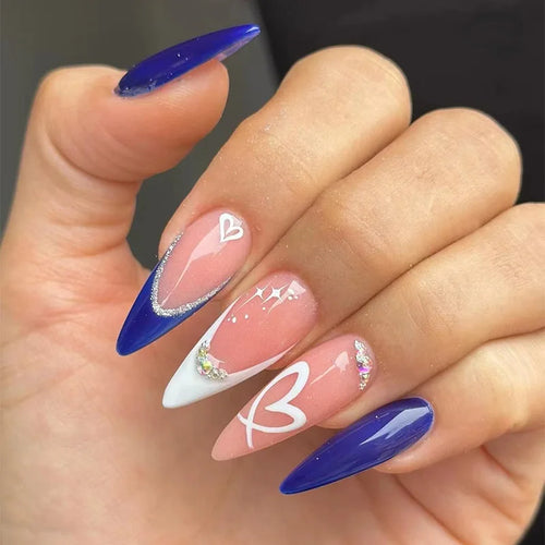  Blue Long Stiletto Fake Nails cashymart