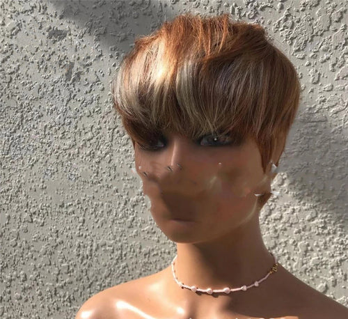  Brown and Golden Highlights Short Hair Wig cashymart