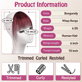  Burgundy Clip In Bangs 100% Real Human Hair Extensions cashymart