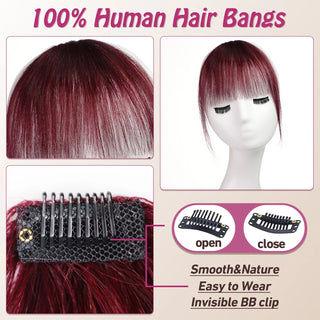  Burgundy Clip In Bangs 100% Real Human Hair Extensions cashymart