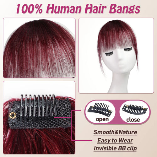  Burgundy Clip In Bangs 100% Real Human Hair Extensions cashymart