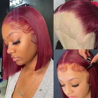  Burgundy Transparent Bob Human Hair Wig cashymart