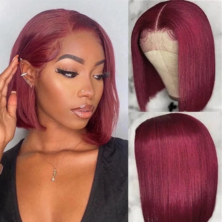  Burgundy Transparent Bob Human Hair Wig cashymart