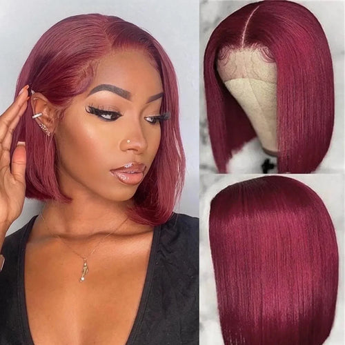  Burgundy Transparent Bob Human Hair Wig cashymart