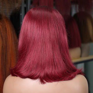  Burgundy Transparent Bob Human Hair Wig cashymart