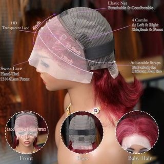  Burgundy Transparent Bob Human Hair Wig cashymart