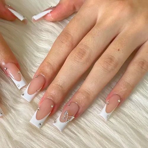  Butterfly Design Long Coffin Press-On Nails cashymart