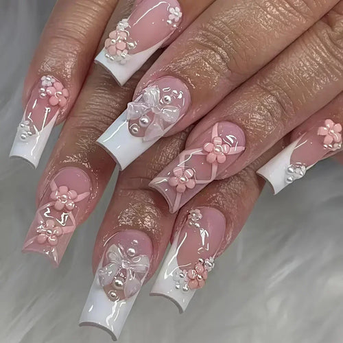  Butterfly Design Long Coffin Press-On Nails cashymart