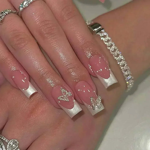  Butterfly Design Long Coffin Press-On Nails cashymart
