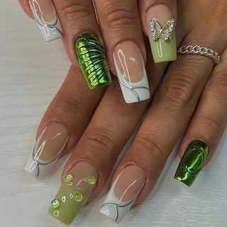  Butterfly Design Long Coffin Press-On Nails cashymart