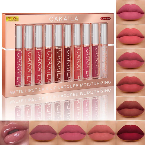  CAKAILA 10pcs Set Nude Lip Gloss Matte Velvet Lipstick cashymart