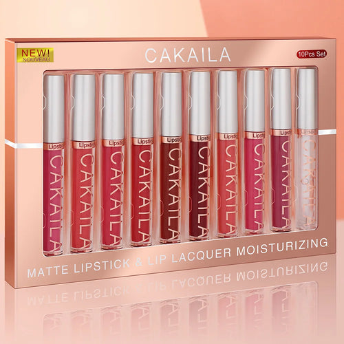  CAKAILA 10pcs Set Nude Lip Gloss Matte Velvet Lipstick cashymart