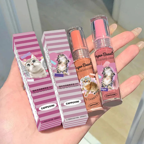  Cappuvini Cat Clear Lip Gloss Moisturizing Jelly Lip Set cashymart