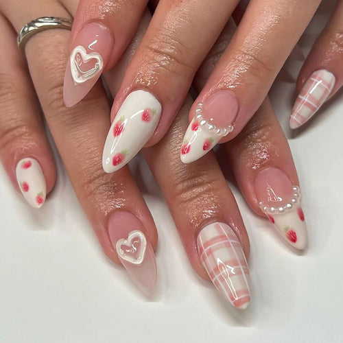  Charming Strawberry Almond Press-On Nails cashymart