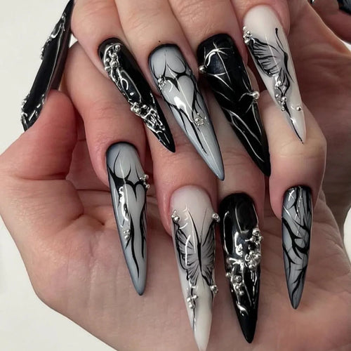  Chic Black Butterfly Nail Set cashymart