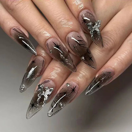  Chic Black Butterfly Nail Set cashymart