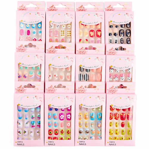  Children Press On Nails 24 Pcs Cute Acrylic Tips cashymart