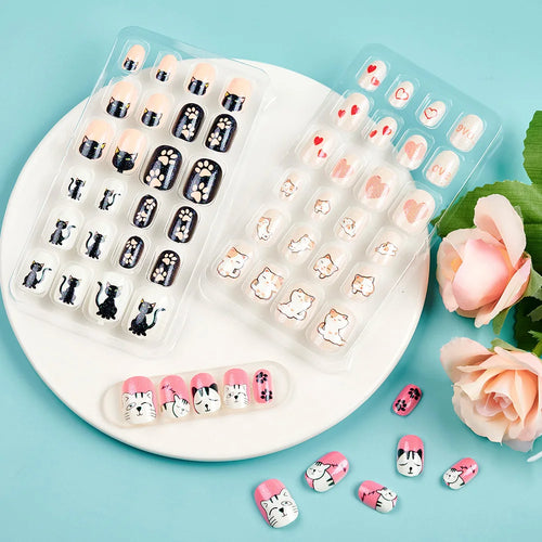  Children Press On Nails 24 Pcs Cute Acrylic Tips cashymart