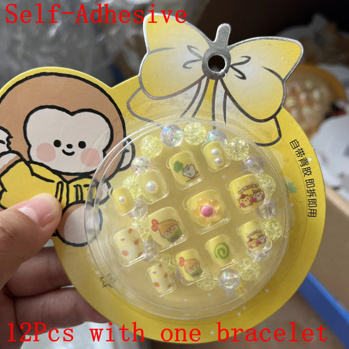  Children Press On Nails 24 Pcs Cute Acrylic Tips cashymart