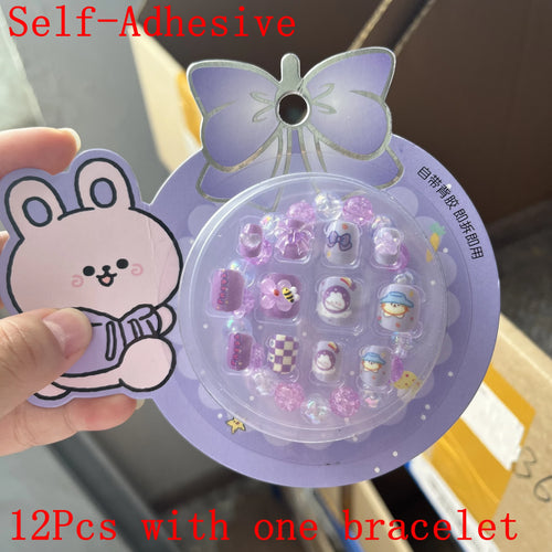 Children Press On Nails 24 Pcs Cute Acrylic Tips cashymart