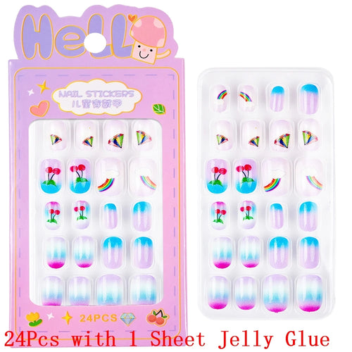  Children Press On Nails 24 Pcs Cute Acrylic Tips cashymart