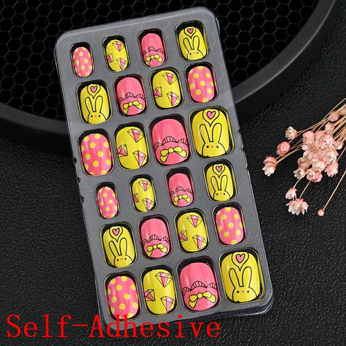  Children Press On Nails 24 Pcs Cute Acrylic Tips cashymart