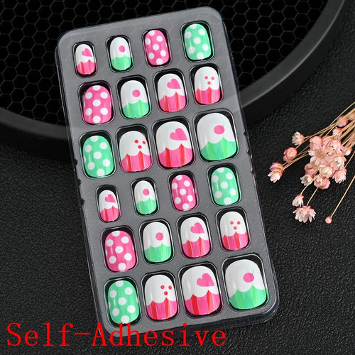  Children Press On Nails 24 Pcs Cute Acrylic Tips cashymart