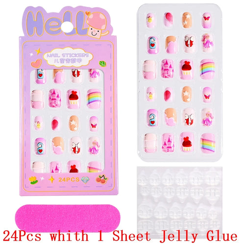  Children Press On Nails 24 Pcs Cute Acrylic Tips cashymart