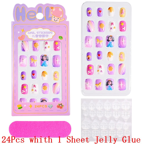  Children Press On Nails 24 Pcs Cute Acrylic Tips cashymart