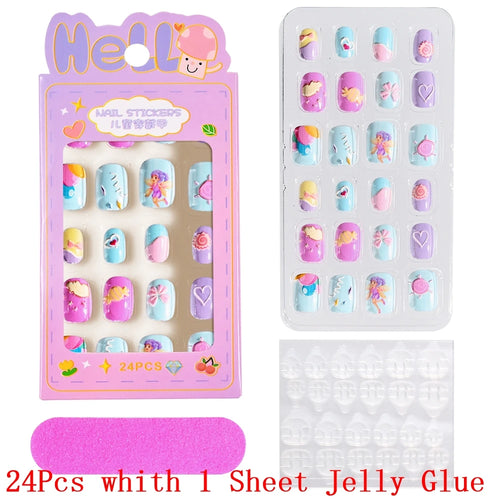  Children Press On Nails 24 Pcs Cute Acrylic Tips cashymart