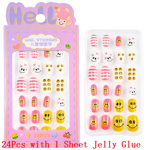  Children Press On Nails 24 Pcs Cute Acrylic Tips cashymart