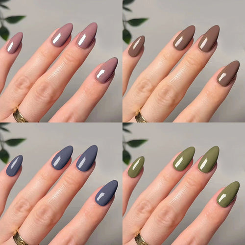 Classic Glossy Long Pointed Fake Nails Set cashymart