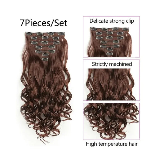  Clip In Hair Extensions 7 PCS 22 Inch Wavy Curly Synthetic Hair Pieces cashymart