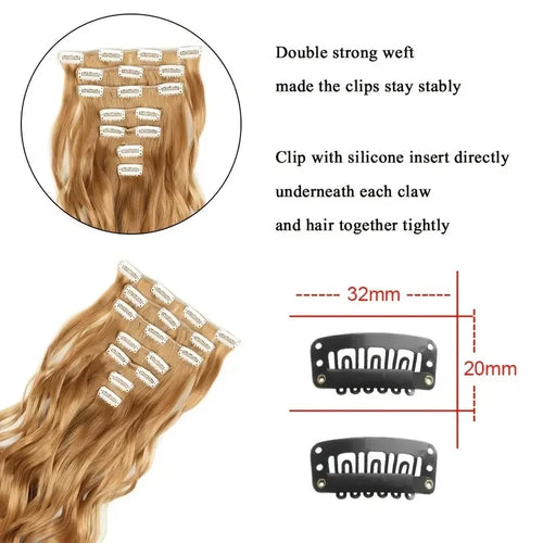  Clip In Hair Extensions 7 PCS 22 Inch Wavy Curly Synthetic Hair Pieces cashymart