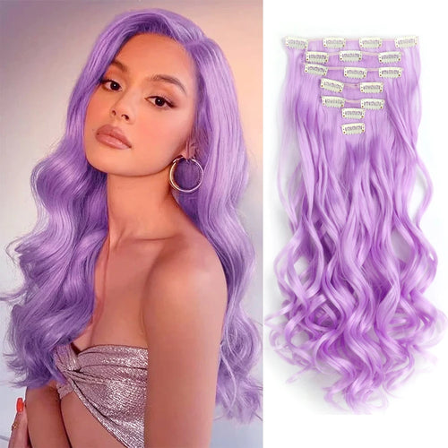  Clip In Hair Extensions 7 PCS 22 Inch Wavy Curly Synthetic Hair Pieces cashymart