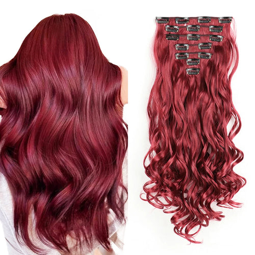  Clip In Hair Extensions 7 PCS 22 Inch Wavy Curly Synthetic Hair Pieces cashymart