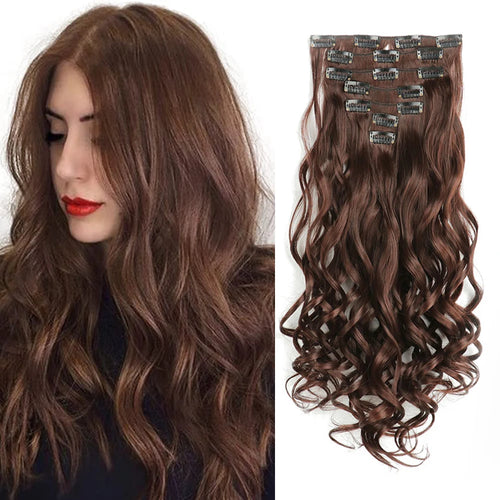  Clip In Hair Extensions 7 PCS 22 Inch Wavy Curly Synthetic Hair Pieces cashymart