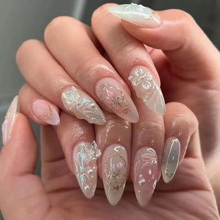  Colorful 3D Flower & Butterfly Press-On Nails cashymart