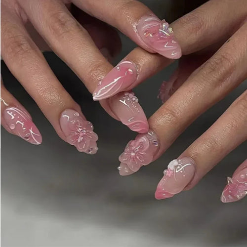  Colorful 3D Flower & Butterfly Press-On Nails cashymart