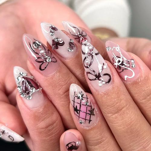  Colorful 3D Flower & Butterfly Press-On Nails cashymart