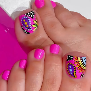  Colorful Flower Press On Nails Set 24pcs cashymart