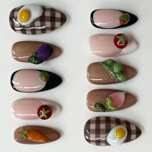  Cute 3D Fruits Press On Nails Set 10Pcs cashymart