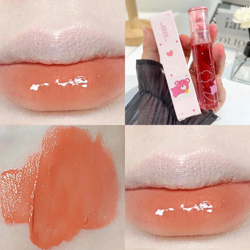  Cute Pink Bear Water Light Lip Gloss Lasting Crystal Shine cashymart