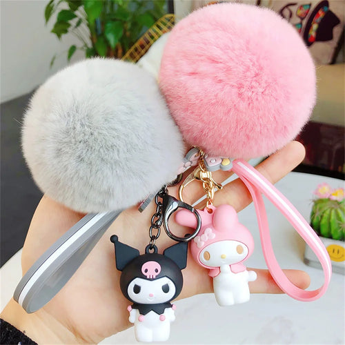  Cute Sanrio Kuromi Keychains with Fur Ball cashymart
