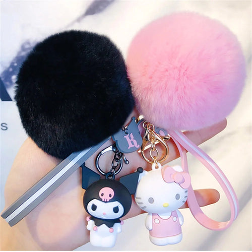  Cute Sanrio Kuromi Keychains with Fur Ball cashymart